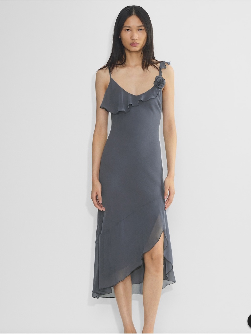Wilfred Engage Dress Blue Grey Tiered Slip Dress Size S
